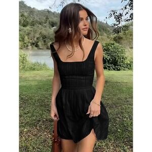 Commense Sleeveless Mini‎ Dress Corset Style Square Neck Party Cocktail Black L
